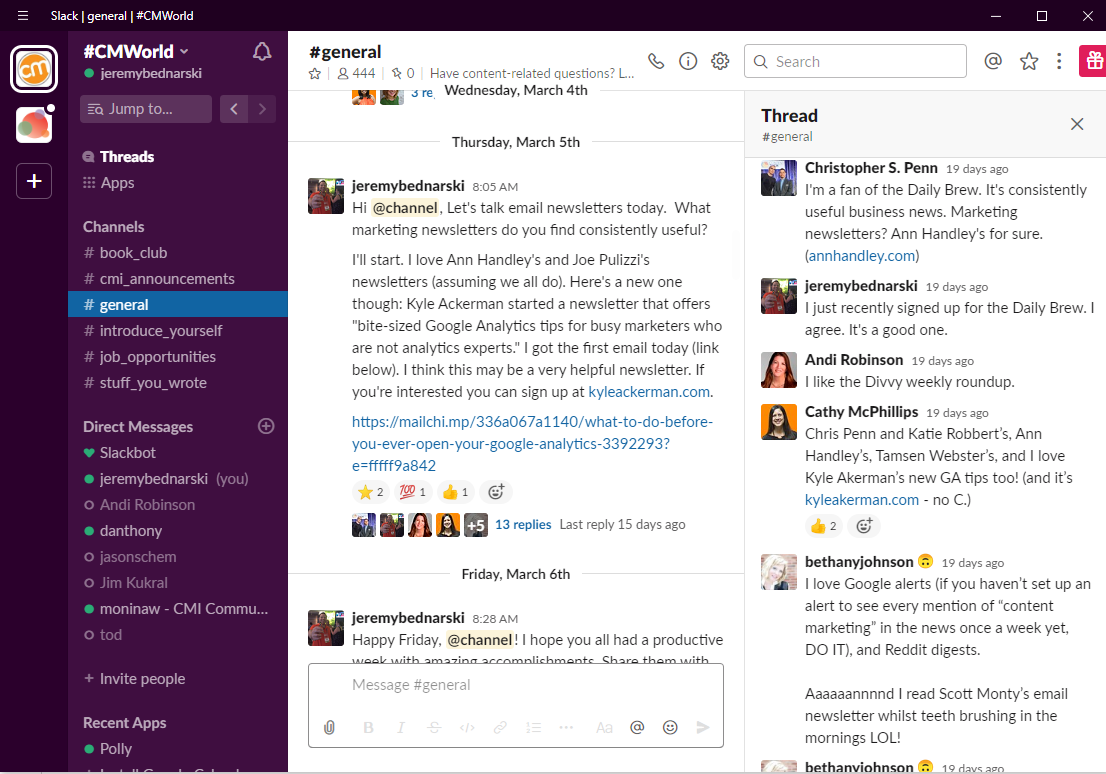 #CMWorld Slack Group Screen Shot