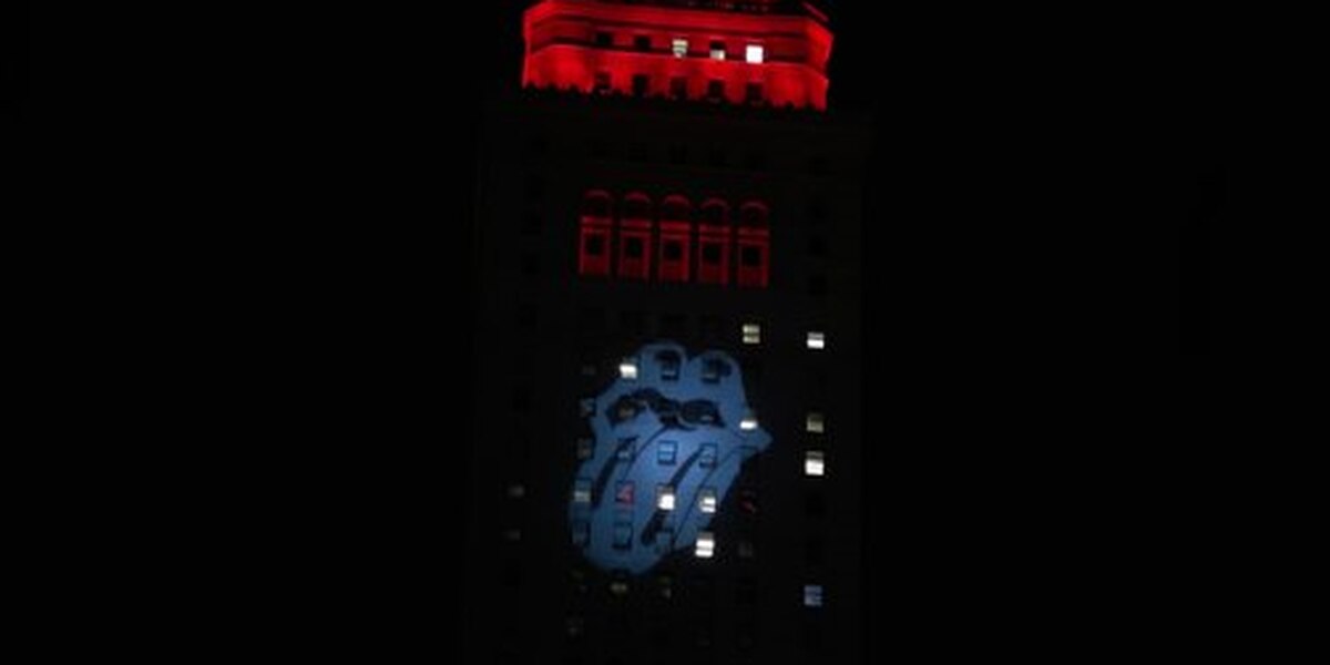 Rolling Stones Logo on Terminal Tower in Cleveland